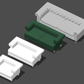 14欧式美式皮革单人沙发双人沙发组合sketchup草图模型下载