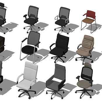 05办公室员工椅会议椅电脑椅 家用办公椅 转椅 座椅 老板椅培训教室椅子弓字椅sketchup草图模型下载