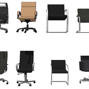 54电脑椅 家用办公椅 转椅 座椅 老板椅弓字椅sketchup草图模型下载