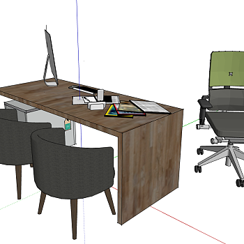 26 现代总经理办公桌老板台办公椅子sketchup草图模型下载