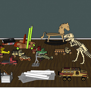 (52)儿童玩具钢琴恐龙骨骼小黄鸭车笔筒图纸sketchup草图模型下载