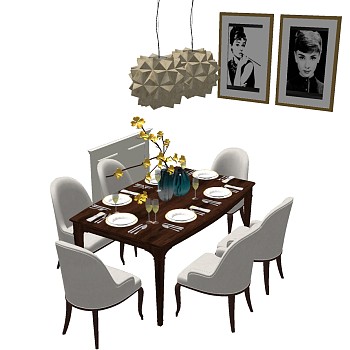 8美式欧式新古典餐桌椅子sketchup草图模型下载