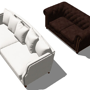 4简欧式美式皮革双人沙发sketchup草图模型下载