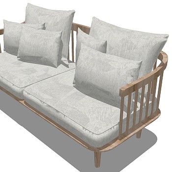 14新中式简约实木双人沙发抱枕组合sketchup草图模型下载