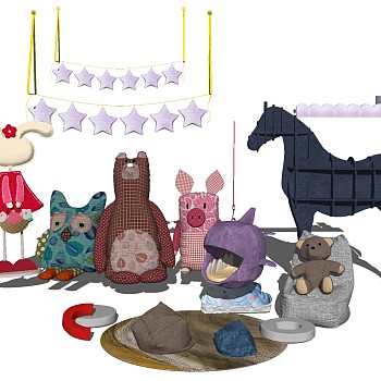 (71)懒人沙发毛绒玩具马造型书架儿童房饰品玩具sketchup草图模型下载