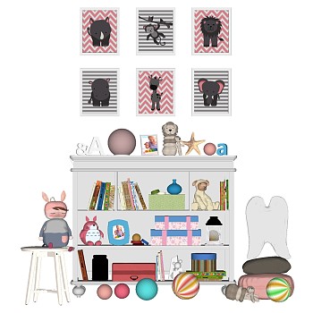 (68)儿童房玩具柜装饰画sketchup草图模型下载