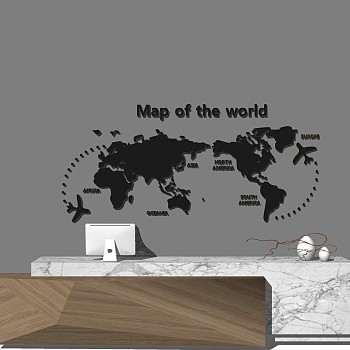 现代办公室前台接待台服务台世界地图背景