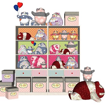 (69)女孩房儿童房玩具柜装饰柜毛绒玩具sketchup草图模型下载