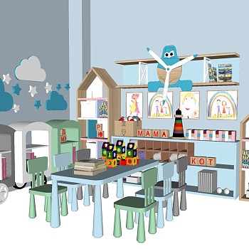 (50)儿童教师玩具柜学习桌椅云朵sketchup草图模型下载