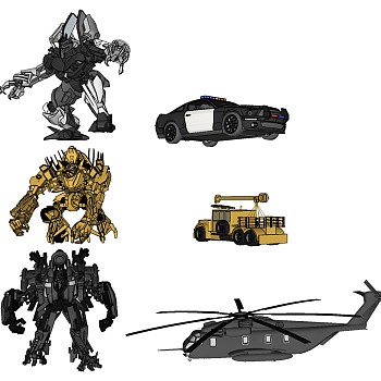 (64)变形金刚警车直升机儿童玩具sketchup草图模型下载