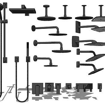 7现代壁挂顶面吊装淋浴花洒龙头SketchUp草图模型下载