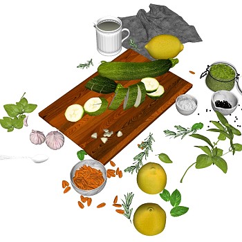 11柠檬黄瓜蔬菜厨房组合SketchUp草图模型下载