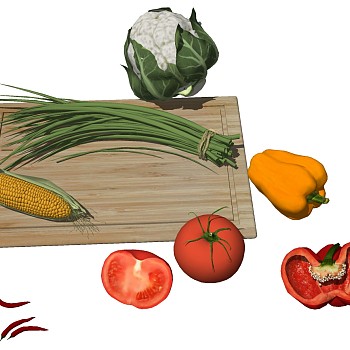 9菜板玉米辣椒西红柿韭菜菜花蔬菜组合SketchUp草图模型下载