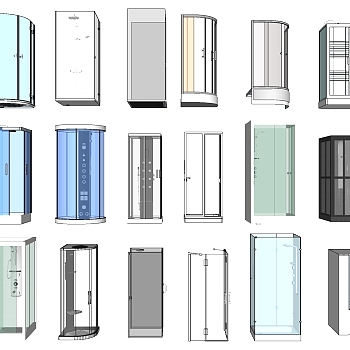 12现代简欧沐浴房隔断构件简约智能淋浴花洒SketchUp草图模型下载