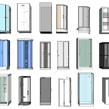 12现代简欧沐浴房隔断构件简约智能淋浴花洒SketchUp草图模型下载