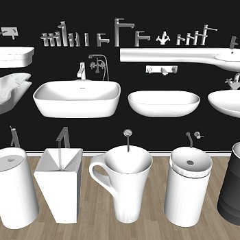 11北欧轻奢现代异形柱式台盆洗手台小便斗龙头SketchUp草图模型下载