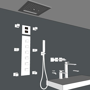 5现代欧式龙头壁挂智能顶面吊装淋浴花洒龙头SketchUp草图模型下载