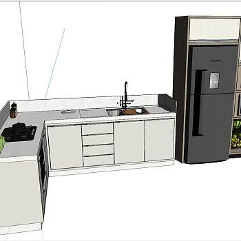 16现代北欧整体橱柜花艺装饰冰箱香蕉西瓜sketchup草图模型下载