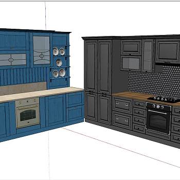 14简欧式美式田园地中海整体橱柜彩绘盘子sketchup草图模型下载