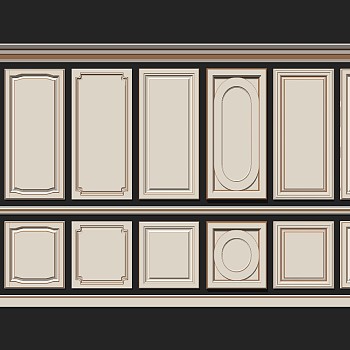 12欧式法式护墙板门板橱柜门板组合sketchup草图模型下载