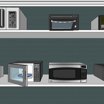 12微波炉组合SketchUp草图模型下载