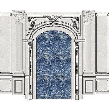 03欧式法式拱形套口套线石膏雕花罗马柱造型护墙板sketchup草图模型下载