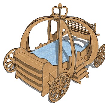 法式美式儿童床车型儿童床车轮花车床sketchup草图模型下载