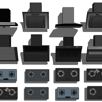 5吸油烟机燃气灶组合SketchUp草图模型下载