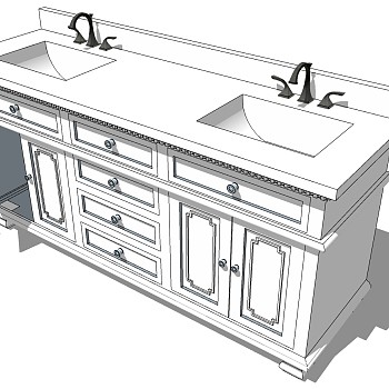 6欧式美式洗手台龙头SketchUp草图模型下载