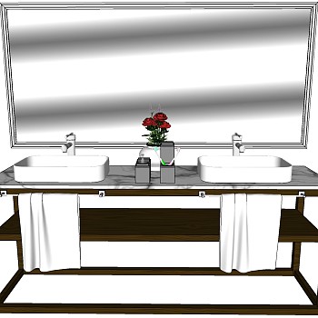 4北欧现代洗手台台上盆镜子龙头手巾卫浴用品组合SketchUp草图模型下载