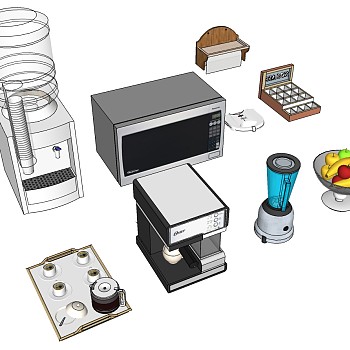 5饮水机烤箱咖啡机调料盒水果盘果蔬机SketchUp草图模型下载