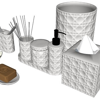 3牙刷洗漱用品纸巾盒香皂卫浴用品组合SketchUp草图模型下载
