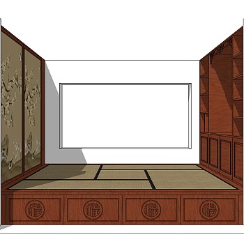 26新中式榻榻米实木双人床储物柜sketchup草图模型下载