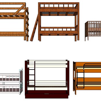 25现代简欧式法式双层 婴儿床儿童床组合sketchup草图模型下载