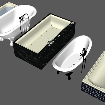 17现代简欧式美式开放外露独立式浴缸SketchUp草图模型下载