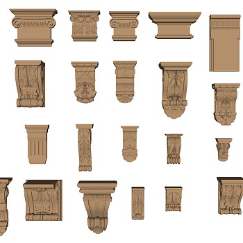 11欧式法式罗马柱柱头柱基角花构件sketchup草图模型下载