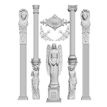 欧式人物雕塑罗马柱石膏雕花sketchup草图模型下载