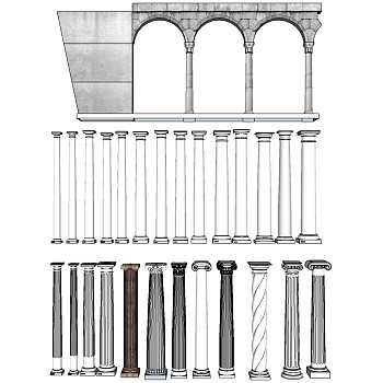 03欧式法式罗马柱柱头柱基 拱形建筑柱头罗马柱sketchup草图模型下载