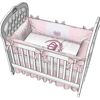 8欧式法式美式婴儿床儿童床摇篮sketchup草图模型下载