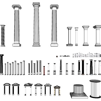 03欧式法式罗马柱子柱头柱基宝瓶栏杆护栏sketchup草图模型下载