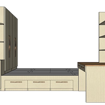 7北欧榻榻米双人床加写字台sketchup草图模型下载