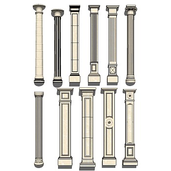 04欧式法式罗马柱柱头柱基 装饰柱子sketchup草图模型下载