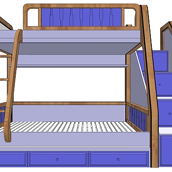 5现代简约实木上下铺高低床sketchup草图模型下载