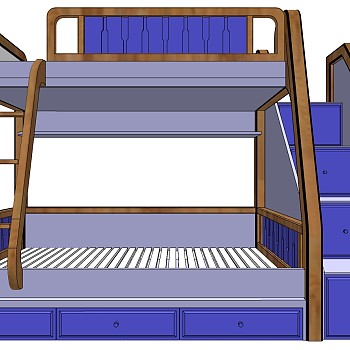 5现代简约实木上下铺高低床sketchup草图模型下载