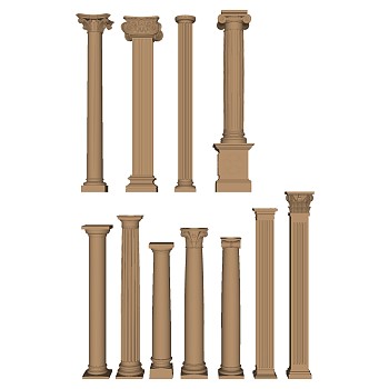 07欧式法式罗马柱柱子柱头柱基装饰柱子sketchup草图模型下载