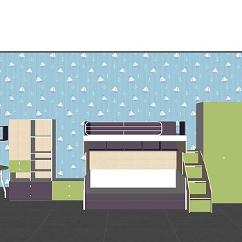 3现代简约婴儿床儿童上下铺高低床家具组合sketchup草图模型下载