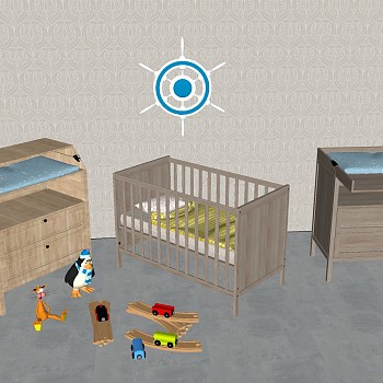 2地中海婴儿床家具实木婴儿床 儿童柜船舵墙饰儿童玩具摇篮婴儿床sketchup草图模型下载
