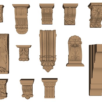 12欧式法式罗马柱柱头柱基角花雕花构件sketchup草图模型下载