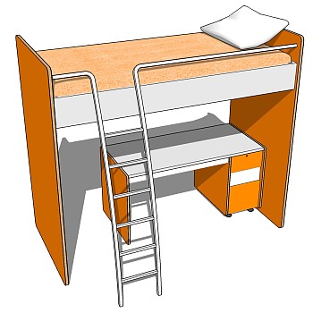 现代实木上下铺高低床 宿舍床sketchup草图模型下载 (2)