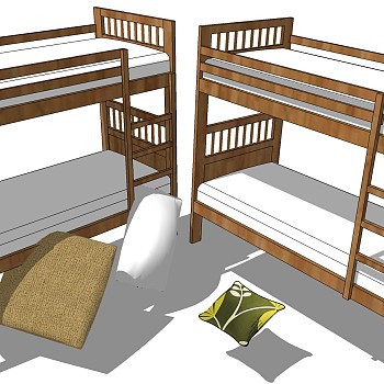 现代实木上下铺高低床 宿舍床sketchup草图模型下载